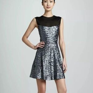 Nicole Miller Black Mesh & Sequin Smoke Gray Mini Dress Fit & Flare NEW With Tag